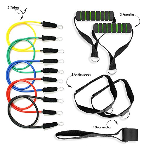 Mture Widerstandsbänder Fitnessbänder Yogagurte Strap Belt Body-Tube 100 % Naturlatex beschichtete Röhren Ideal für Heimfitness, Yoga, Pilates -11-teiliges Set - 6