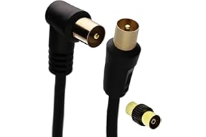 KENABLE RF Derecho ángulo TV Aéreo TDT Clavija Vídeo Cable & Acoplador Oro 0,5 m Negro [0.5 Metros/0,5m]