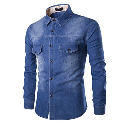 SANFASHION Chemise Denim Homme Slim Fit Haut Manches Longues Casual Coupe Parfaite Produit de Qualité Hiver(Bleu foncé,XL)