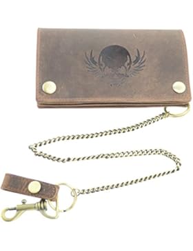 Wild Büffel Leder Geldbörse Scull Totenkopf Biker Wildleder Brieftasche mit Kette