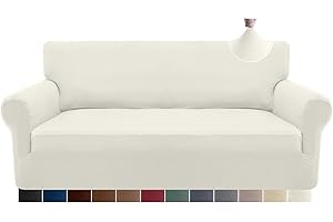 ‎GRANBEST Granbest Strecken Sofabezug 3 Sitzer Superweich Elasthan Sofaüberwurf für Hunde Haustier Couchbezug Möbelschutz mit Elastischen Boden (3 Sitzer, Creme)