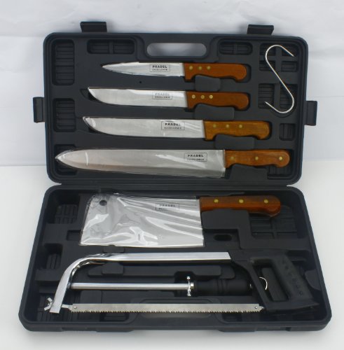 Pradel Excellence K31128 Koffer, 7-teilig, 4 Fleischermesser + 1 Wetzstahl + 1 Säge + 1 großes Fleischerbeil