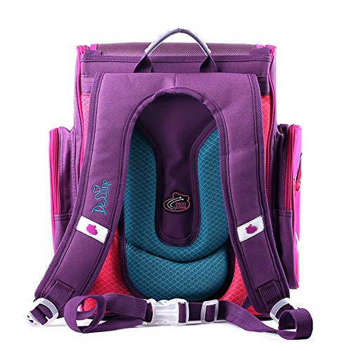 Delune Enfants Cartable Étanche et Grande Capacité avec Sac à Dos Orthopédique Mignon 3D Design Papillon (Rose Rouge)