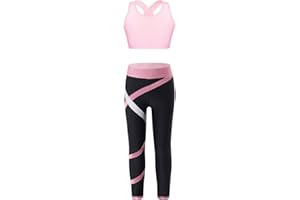 CHICTRY Enfant Fille Ensemble de Sport Danse Crop Top Numérique Imprimé Débardeur Brassière de Sport Yoga Mesh Dos Nageur Haut et Pantalon Gym Fitness Dancewear 3-16 Ans