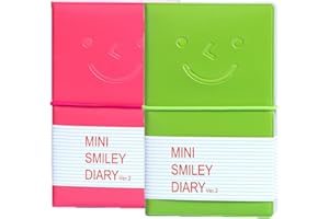 Cheeroyal 2 Pcs Mini Smiley Notebook, Mini Smiley Diary 2 Colors Pocket Notebook Small Memo Pads Travel Notepads with Elastic Closure-Leather Cover for- 100 Pages
