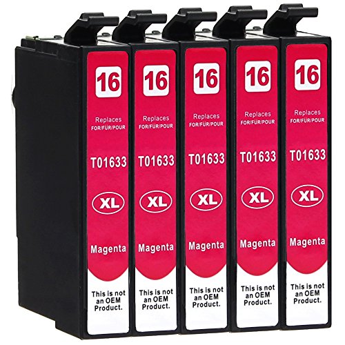 5 Druckerpatronen kompatibel zu Epson 16-XL / T1623 / T1633 (Magenta) passend für Epson WorkForce WF-2010 WF-2500 WF-2510 WF-2520 WF-2530 WF-2540 WF-2630 WF-2650 WF-2660 WF-2700 WF-2750 WF-2760