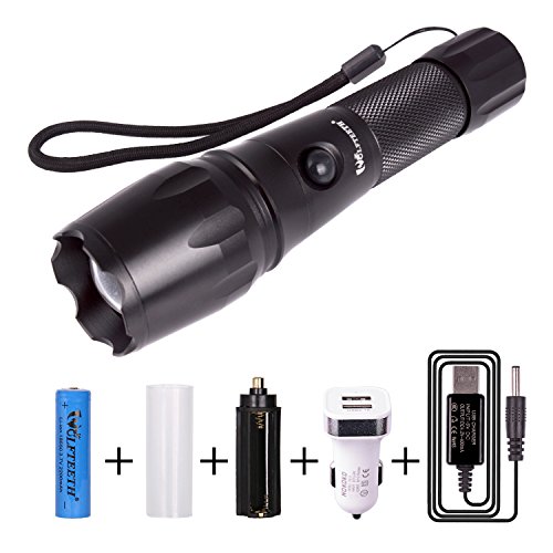 WOLFTEETH CREE XML-T6 LED Taschenlampe 4007EU Powerful, Akku, USB-Kabel, fünf Leuchtvarianten , Taschenlampe super leistungsfähige und Zoomable einstellbarer Intensität Strahl