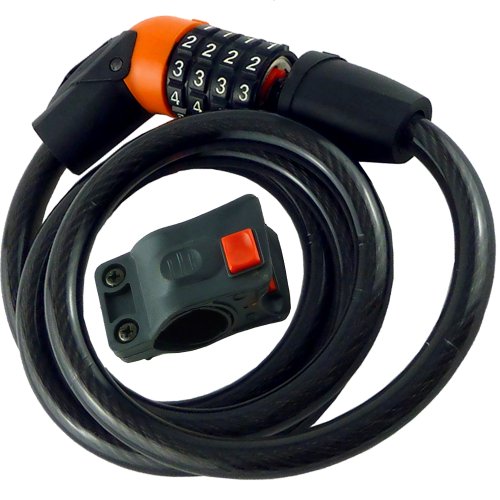 1.2 M RE-SETTABLE 4 DIGIT COMBINATION BIKE LOCK AND BRACKET - PVC CABLE COVER - SPIRAL CABLE LOCK - IDEAL LOCK TO SECURE YOUR BIKE, MOTORBIKE, CYCLE AND BICYCLE (PACK 1)