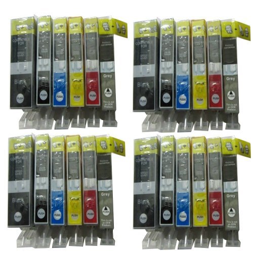 ESMOnline Lot de 24 cartouches d encre pour Canon Pixma MG6150 MG6250 MG8150 MG8250 MG 6100 6150 6200 6250 8100 8150 8200 8250 comprenant 4 x 525BK   4 x 526BK   4 x 525C   4 x 525M   4 x 525Y   4 x 526GY Noir cyan magenta jaune