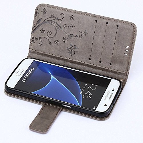 Funda Samsung Galaxy S7 Carcasas para Samsung Galaxy S7 EMAXELERS Funda Piel para Samsung Galaxy S7 Samsung Galaxy S7 Lujo Caso Funda Cuero para Samsung Galaxy S7 Soporte Plegable  Ranuras para Tarjetas y Billetes  Estilo Libro  Acceso a Botones  Cierre Magn  tico Carcasas Samsung Galaxy S7 Gray Butterfly