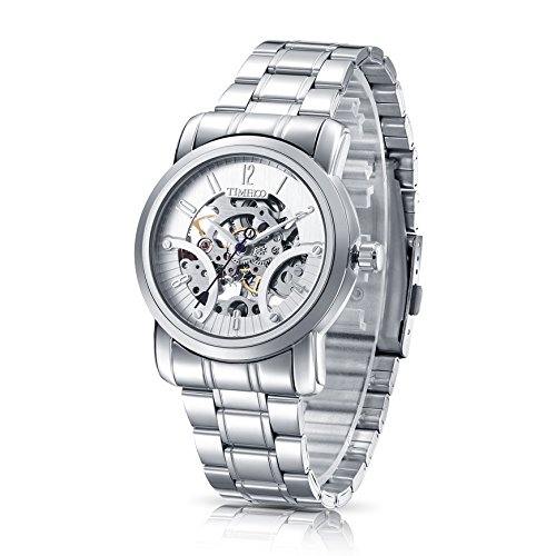 Time100 NEU Herren mechanische Armbanduhr Automatikuhr Skelett Analog Uhr Edelstahl Silber #W60041G.01A Time100 NEU Herren mechanische Armbanduhr Automatikuhr Skelett Analog Uhr Edelstahl Silber #W60041G.01A