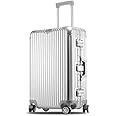 PYB Autograph - Premium Full Aluminium Trolley Bags for Travel, Zipless Cabin 20 inch Suitcase with TSA Lock, Noiseless 360° Rotating 8 Wheels, Compression Pads and Divider (Silver)