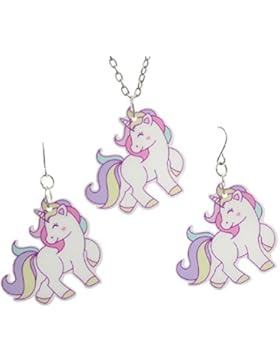 Einhorn Ohrringe Einhänger Halkette Schmuckset Unicorn Pastell Lila Rosa