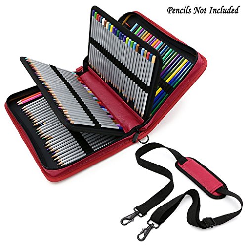 Niutop 160 Caso del maquillaje de la caja del cuero de la PU ranuras port  til de m  ltiples capas estacionario Con correa ajustable con la caja de l  pices de colores l  piz cremalleras para l  pices  l  pices de acuarela  l  pices  l  pices de colores de madera y fineliner  Rose 