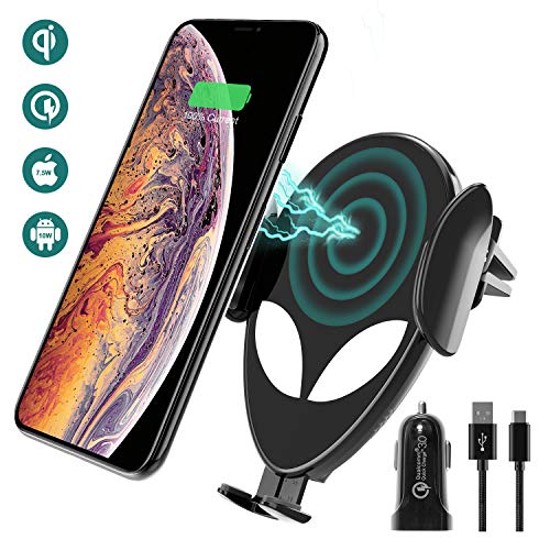 Chesbung Caricatore Wireless Auto, IR Ricarica Wireless da Auto Qi Supporto 10W/7.5W/5W per iPhone XR/XS/XS/X/8, Samsung Galaxy S9/S8/Note 8, Huawei Mate 20, Xiaomi Mix 2S e Altri -Nero