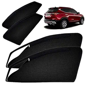 Autofact Magnetic Window Sunshades/Curtains for Kia Seltos [Set of 4pc - Front 2pc with Zipper ; Rear 2pc Without Zipper] (Black)