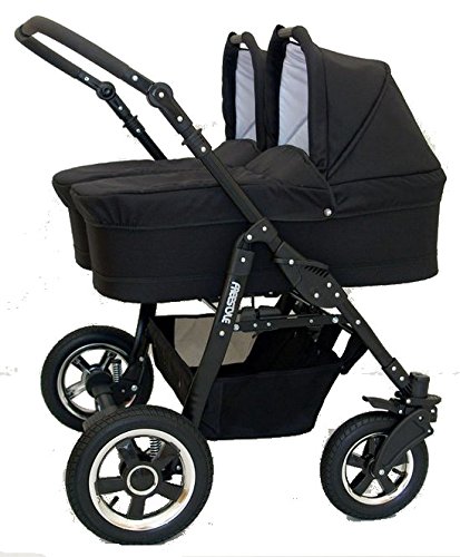 Carro gemelar 3en1. 2 capazos + 2 sillas + 2 grupo 0 + accesorios (negro)