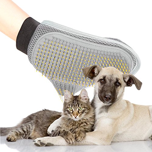 Fellpflegehandschuh Bürste für Hunde, Poppypet Fellpflege Hundebürste, Entfernt lose Haare, massiert Ihren Hund, mit Metall Noppen, Metallborsten, Massagehandschuh
