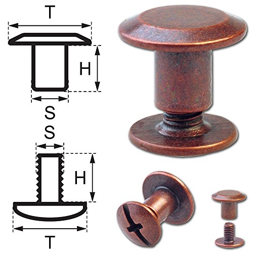 30 Schraubnieten Gürtelschrauben Buchschrauben Chicagoschrauben Nieten zum Schrauben 5MM kupfer-antik