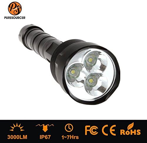 PureSourcer - High Power, Changeable Length Tactical Torch - 3000 lumen - LIghtweight - Rechargeable Batteries - Battery Charger - Case.