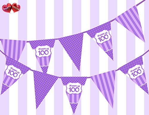 Posh Purple Violet Lilac Lavender Happy 100th Birthday Ornament Sign on
Polka Dot and Vintage Purple and Lilac Pattern Themed Bunting Banner 12
flags 5Ft for guaranteed simply stylish party decoration by PARTY DECOR