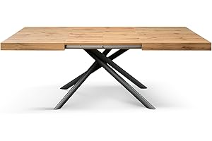 PAZZO DESIGN Tavolo Allungabile Tania, Gambe Tubolari Incrociate Menego Nere, Color Rovere rustico, Made in Italy, 180 x 90 x 74 - Id_2305MN