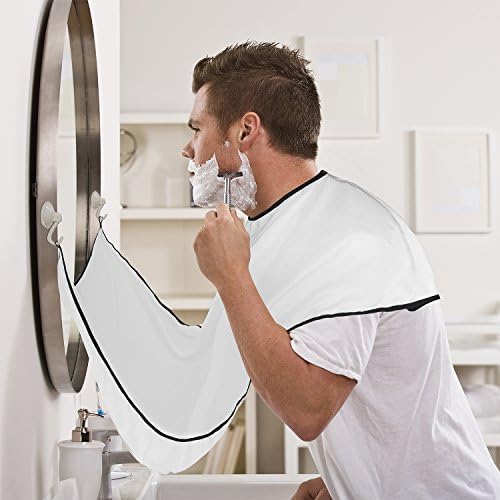 Beard Bid Catcher Shaving Apron Hair Cutting Cape Waterproof Cloth with Premium Quality Suction Cups for Mirror, Great Grooming Accessory for Men or Household Cleaning Protections by nocnocc White
