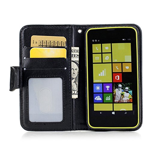 Lonchee Nokia Lumia 630 N630 Wallet Tasche Brieftasche Schutzhülle , Ahornblatt geprägtes Muster Design Hochwertige PU Leder Folio Tasche Case Hülle im Bookstyle mit Standfunktion Kredit Kartenfächer (schwarz) - 6