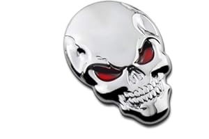 Garneck Emblème de Voiture de crâne en métal personnalisé Tête de crâne avec emblèmes aux Yeux Rouges 3D en Alliage de Zinc Peel Stick Plus Skull Skeleton Die-Cut Vinyl Sticker Decal (1 Argent)