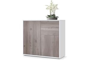 Vladon Madia Ben, mobile con 2 ante e 2 cassetti, bianco opaco/rovere nordico (79 x 74 x 36 cm)