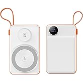 WIWU Wi-P007 10000mAh Power Bank 22.5W 2-in-1 Magnetic Wireless Power Bank with Built-in Cables USB-C, Lightning,LED Screen,W