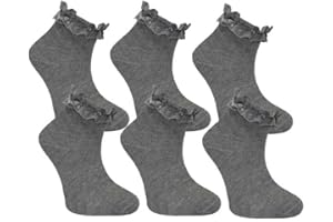 FASHION 7STAR Kids Girls Back To School Ruffled Trim Frilly Lace Ankle Socks Cotton Rich Uniform Soft Children Frilly Socks (Pack Of 3, 6,12)