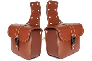 M&Catree 1 Paire Sacoche de Selle Moto Imperméable Universel Sacoche Latérale Moto Cuir PU Sacoches Cavalières - Café