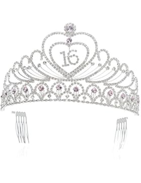 SWEETV 16 Jahre Alt Geburtstagsfeier Krone Strass Kristalle Prinzessin Tiara Mitzvah Diadem, Rosa