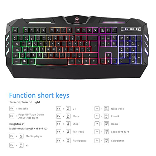 Teclado Gaming AURSEN Teclado para Juegos de Retroiluminaci  n LED y Impermeable 104 Teclas-USB-Alto Rendimiento Teclado para Gaming y Oficinas-QWERTY Espa  ol