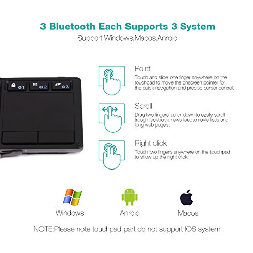 Faltbare Bluetooth Tastatur, EC Technology Portable Faltbare Wireless Keyboard mit Multi Touchpad, Halter, Touch Keyboard für Android Windows iOS – Silber - 6