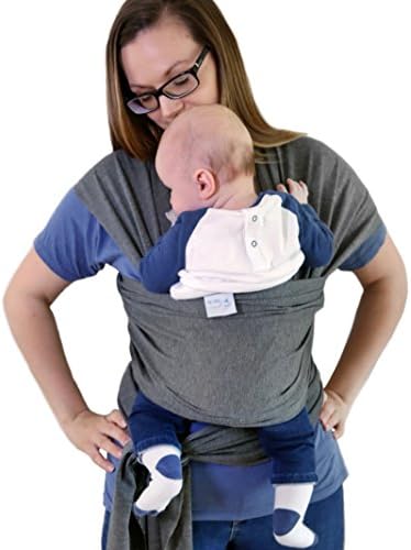 ** SALE ** Premium Quality Baby Wrap (with FREE baby wash cloth) / Plush Soft Cotton with Spandex for Extra Comfort / One Size Fits All / Easy to Use / Ideal as Gift and for Baby Shower / (Dark Grey)