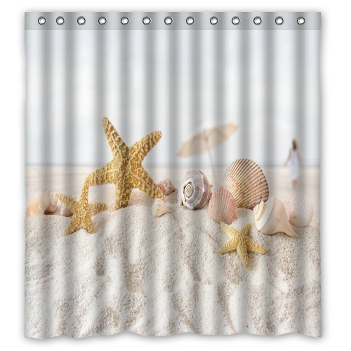 INNOVATION Strand? Sand Muscheln Seestern Dusche Vorhang Mehltau wasserdicht Polyester Duschvorhang aus Stoff, Größe 66
