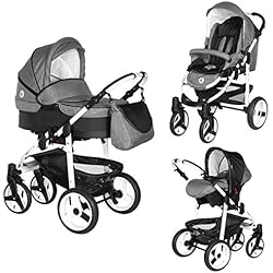 Poussette Combinée Trio 3 en 1 B&W 2017 Gris / Noir – Landau, poussette promenade, siège auto Groupe 0 - Livrée avec ses accessoires.