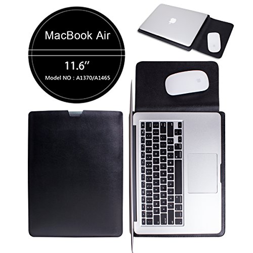 WALNEW Schlanke Leder MacBook Air 11 Zoll Hülle, MacBook Schutzhülle, Hülle, Case, Cover, MacBook Air 11 Zoll Hülle mit Handgriff, geschütztes Inneres und externes Mousepad,Schwarz - 2