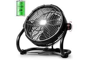 Gotoll Ventilador de Sobremesa para Camping con Luz,14400mAh 30cm Ventilador de Piso con Batería Grande,Rotación de 360°,Ventilador Exterior Recargable para Escritorio,Oficina,Camping,Viajes,Pesca