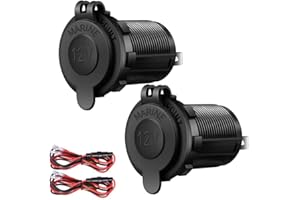 Hoembpn 2 Stück Zigarettenanzünderbuchse, 12V Steckdose für Auto Marine Motorrad ATV Wohnmobile, mit Drahtsicherung Schwarz