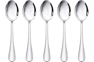 CMUYKIBU Juego de 5 cucharas de café, cuchara de postre de acero inoxidable, cucharillas para el hogar, restaurante, cocina, pulido espejo y borde liso, apto para lavavajillas (12 cm, plateado)