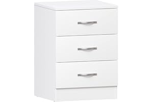 Vida Designs Home Discount Blanco mesilla de Noche Armario, Pecho de cajones, 3 cajones con Tiradores metálicos y Corredores, único Anti-Bowing cajón Apoyo, Riano Dormitorio Muebles
