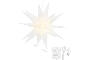 ‎QIJIEDA 3D Weihnachtsstern Beleuchtet Fenster Batterie mit Timer - 45cm led Weihnachtsbaumspitze Stern, Leuchtstern Stern Zum Dekorieren von Weihnachtsbaum, Innenhof, Balkon Und Garten - Qijieda(White)