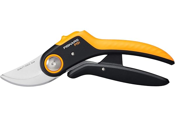 Fiskars Sécateur à Lame Franche, Plus PowerLever, P721, Pour Branches et Rameaux Frais, Revêtement Antiadhésif, Lames en Acier Inoxydable, Longueur : 21 cm, Noir/Orange, 1057170