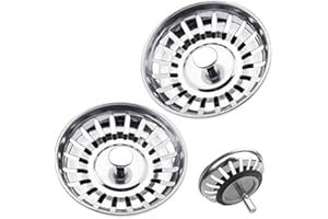 Tomario 2 Pack 82mm Upgraded Kitchen Sink Plug Strainer Coladores de Acero Inoxidable Espesos Tapones de Fregadero de Repuesto para Recoger la Comida, Fregaderos Diámetro del Agujero 82.3-84mm
