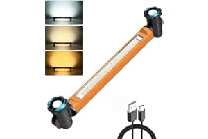 CLV Work Light Bar 3000LM Bright 5000mAh Rechargeable 4 Modes Magnetic Underhood Mechanic Light with Hooks Cordless Battery Powered for Car Repair, Garage, Underhood Emergencies Orange