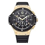 JewelTimes Herren Armbanduhr Carbon Ziffernblatt Chronograph Stoppuhr Analog Quarz gold