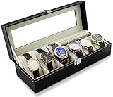 Uhrenkoffer zur Aufbewahrung von 6 Uhren - Schwarz 30 x 12 x 8 cm - Armbanduhr Präsentation Uhr Organizer - Grinscard